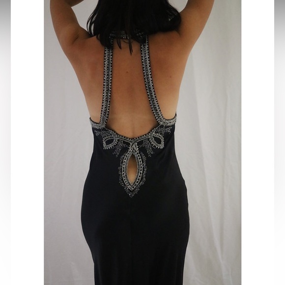 Vintage 90’s Y2K 100% Silk Dress Beaded Dress Black Silk Slip Dress Maxi Prom - Picture 6 of 12